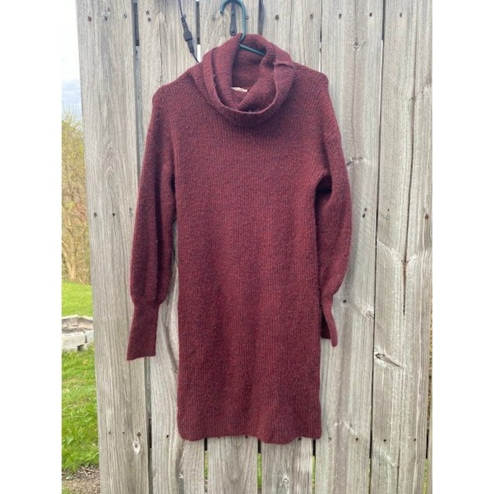 Mystree Burgundy Cowl Neck Knit Sweater Dress Wool Blend Marl Long Sleeve S